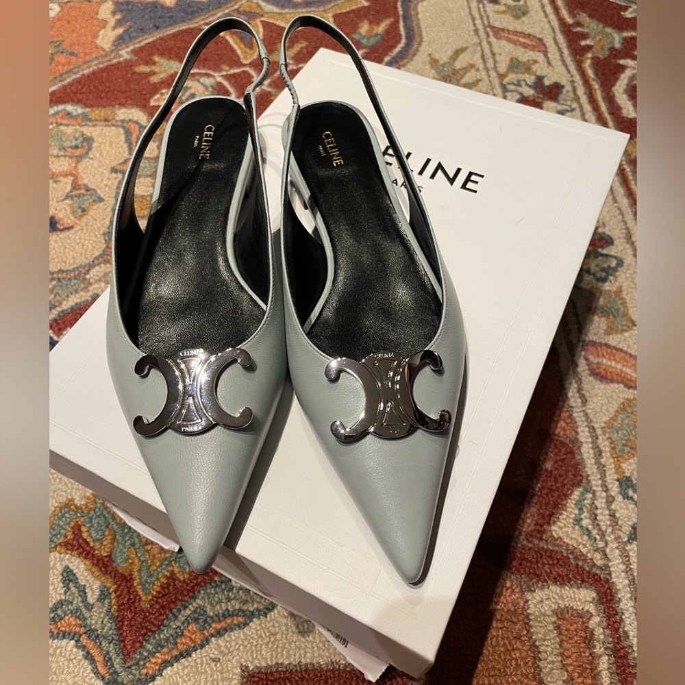 Celine Alma Triumph Soft Blue Slingbacks size 37 - Picture 2 of 8